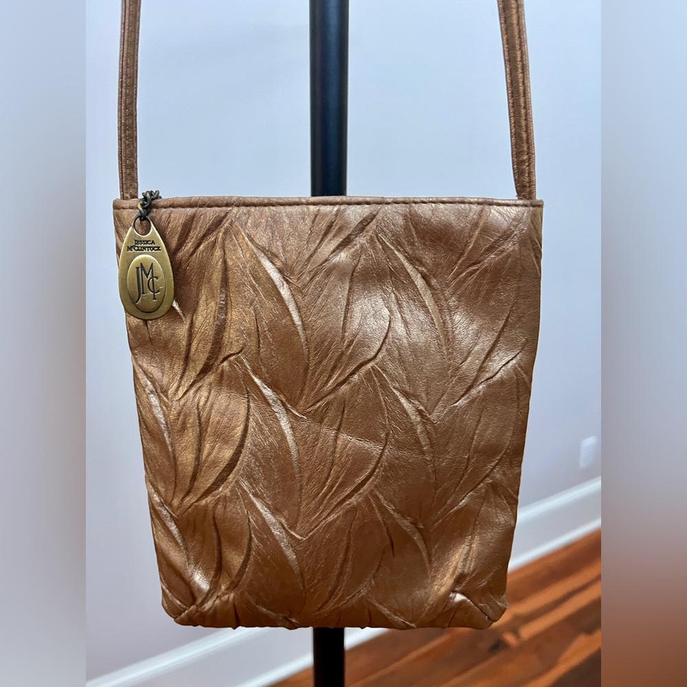 Jessica McClintock Bronze Metallic Textured Crossbody Small Purse - Like New